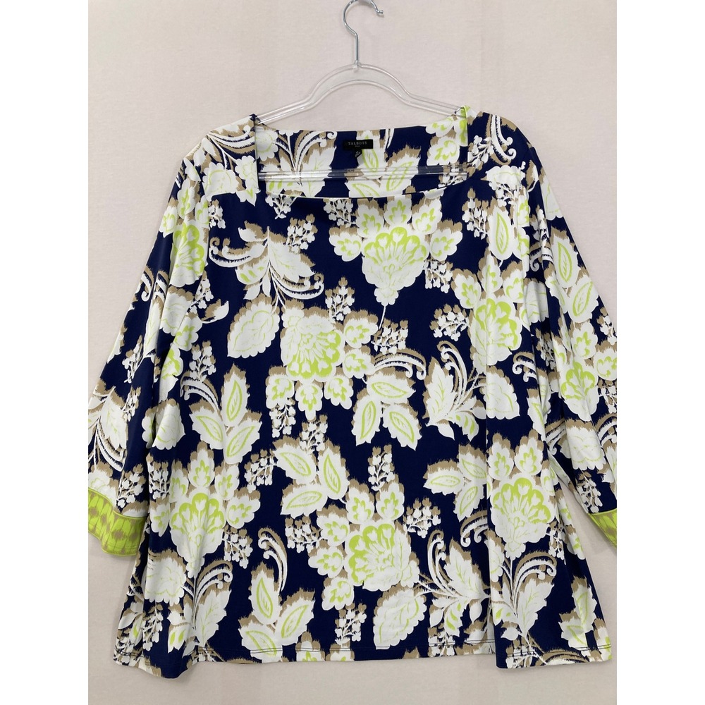 Talbots Multi‎ Floral Boat Neck Top 3X Paisley 3/4 Sleeve Stretch Sun Protection